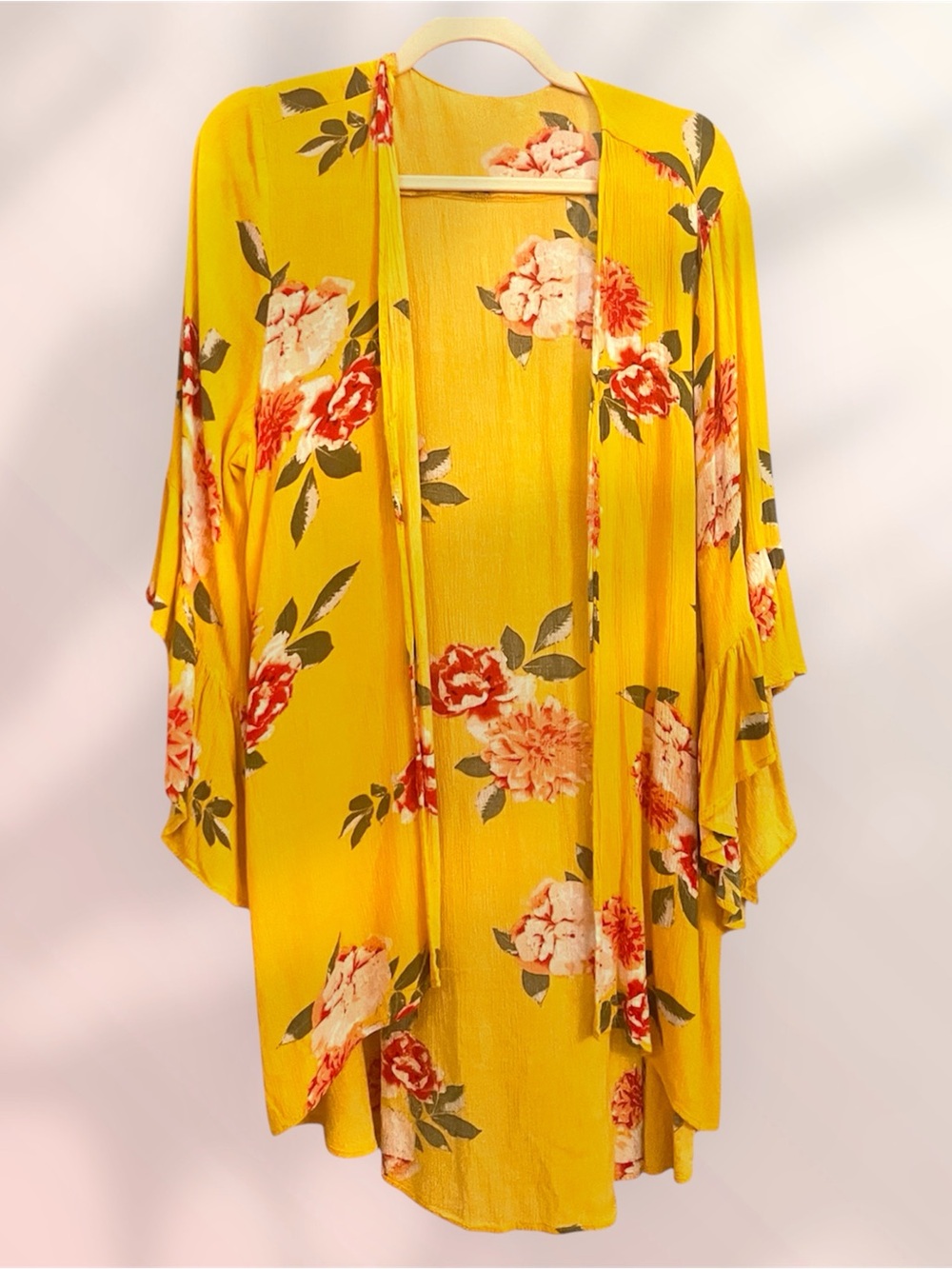 Yellow Floral Kimono Camisole Cover-Up